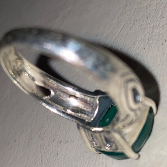 Ring Size 8 Green Onyx Sterling Silver Stamped 925 Vintage Jewelry - Picture 10 of 13